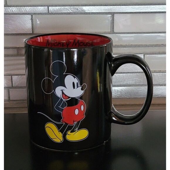 Disney Mickey Mouse Mug Double Sided Ceramic Coffee Cup Classic Black Red - Picture 3 of 7